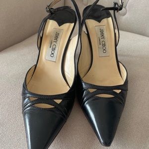 💯 Jimmy Choo Black Low Kitten Pump Heels Size 38 1/2